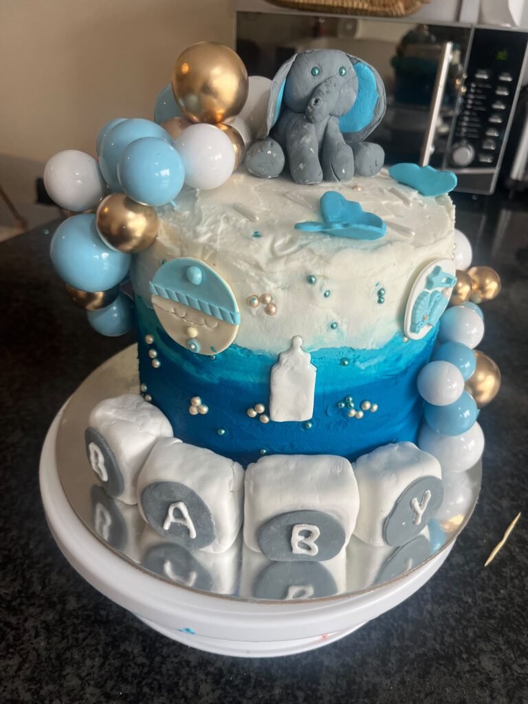 Baby shower cake with an elephant